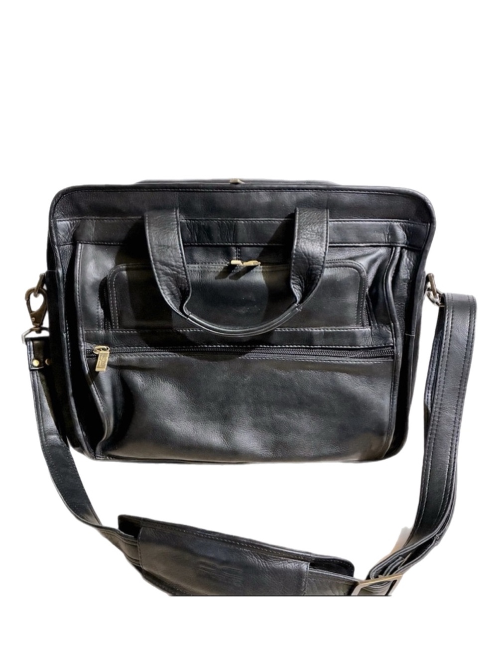 Claire Chase Black Laptop Briefcase Leather Messenger Bag Executive Office 16X13
